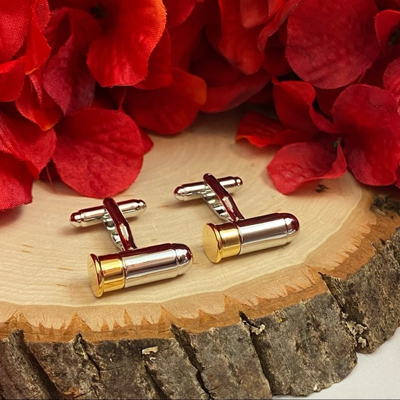 Gold and Silver Revolver Bullet NRA Cufflinks - Picture 7 of 16